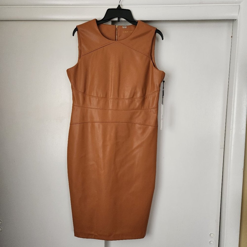 Calvin Klein Sleeveless Carmel Faux Leather Dress